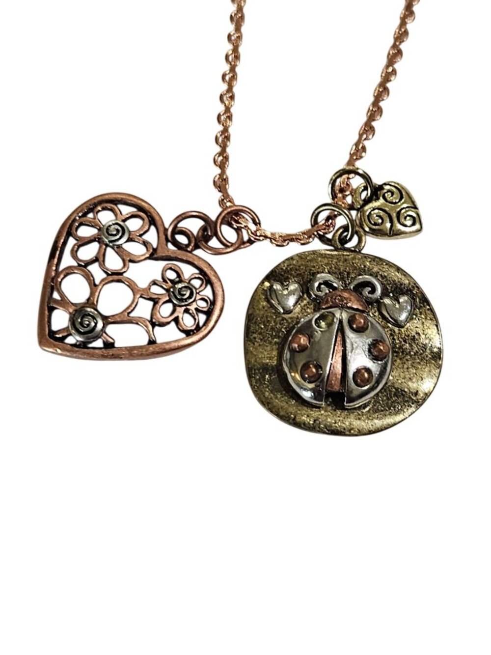 3 Tone Metal Rose Goldtone Silvertone Goldtone Ladybug Circle Floral Heart Swirl